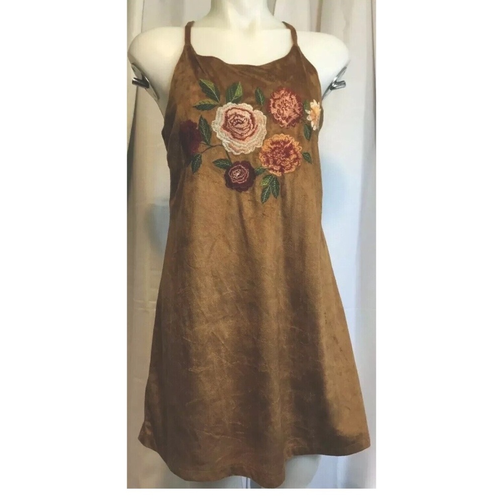 Blu Pepper Suede Floral Embroidered Dress